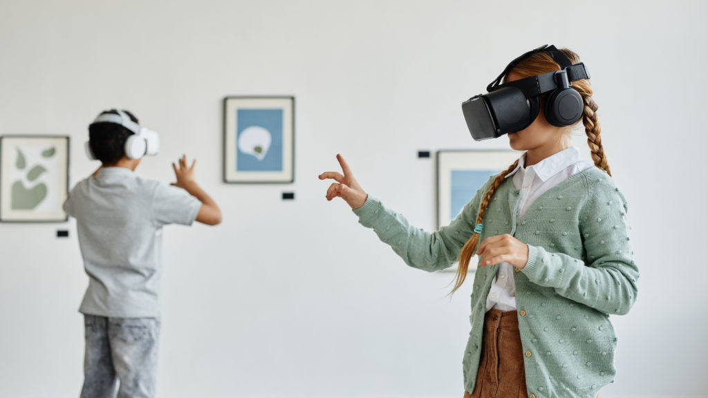 Children Using VR in Art Gallery